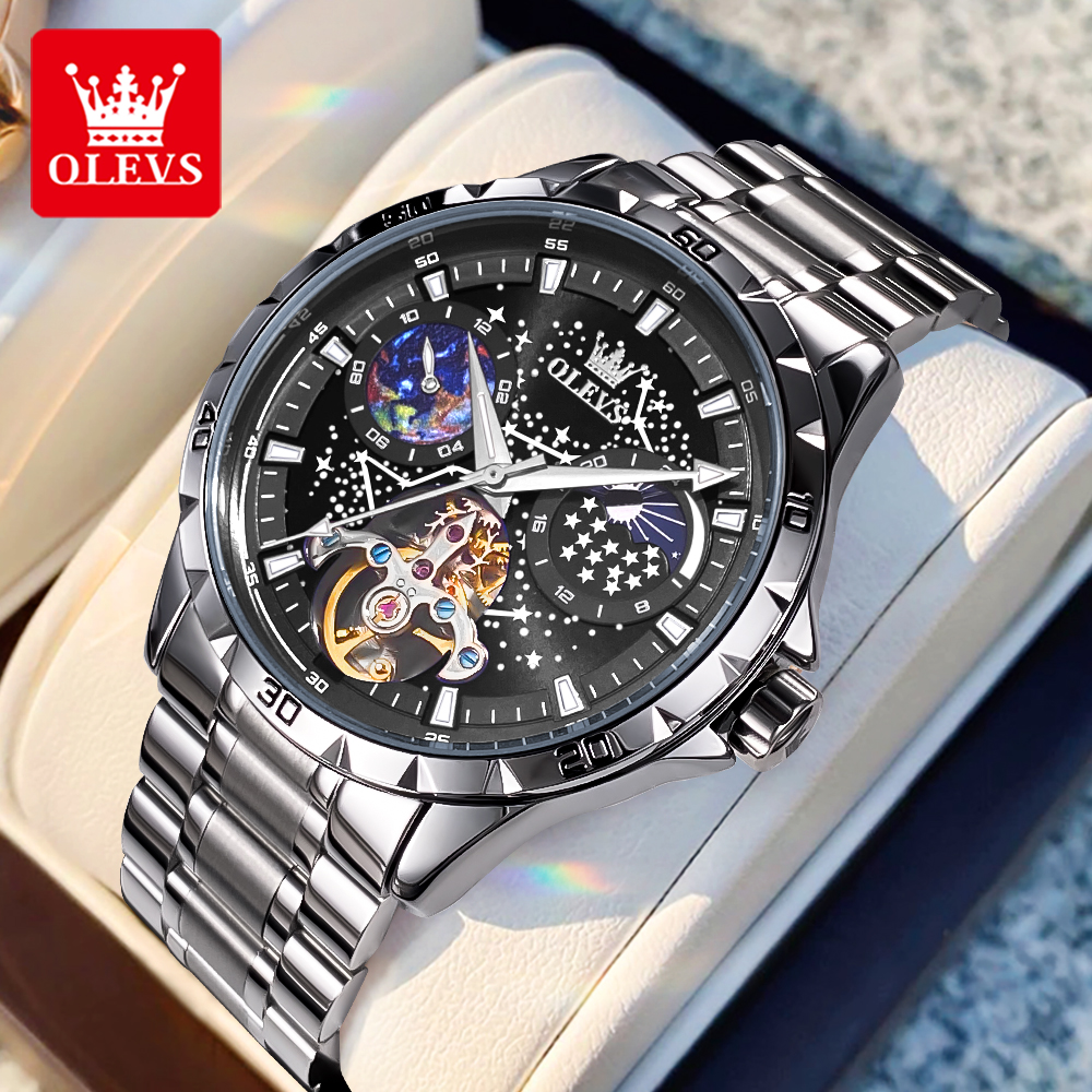 Luxury Watch Mockup - OLEVS 6689 Luxury Brand Moon Phase