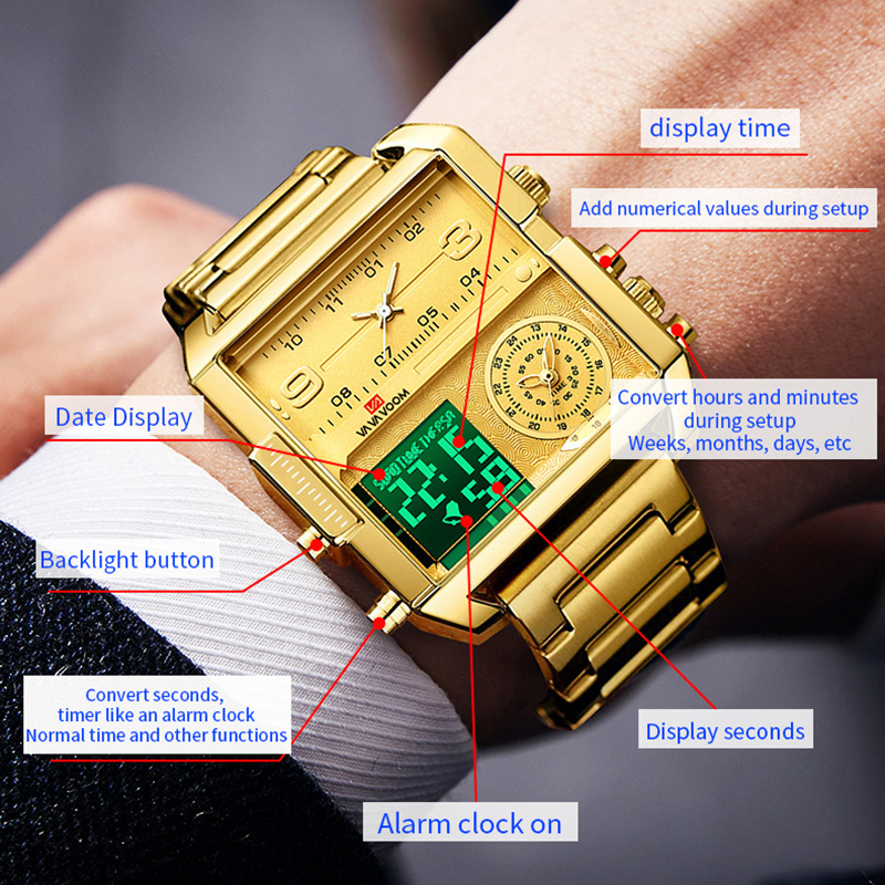 Dual Display Men Sports Watche - Luxury Watch Gold And Black บทวิจารณ์และราคา