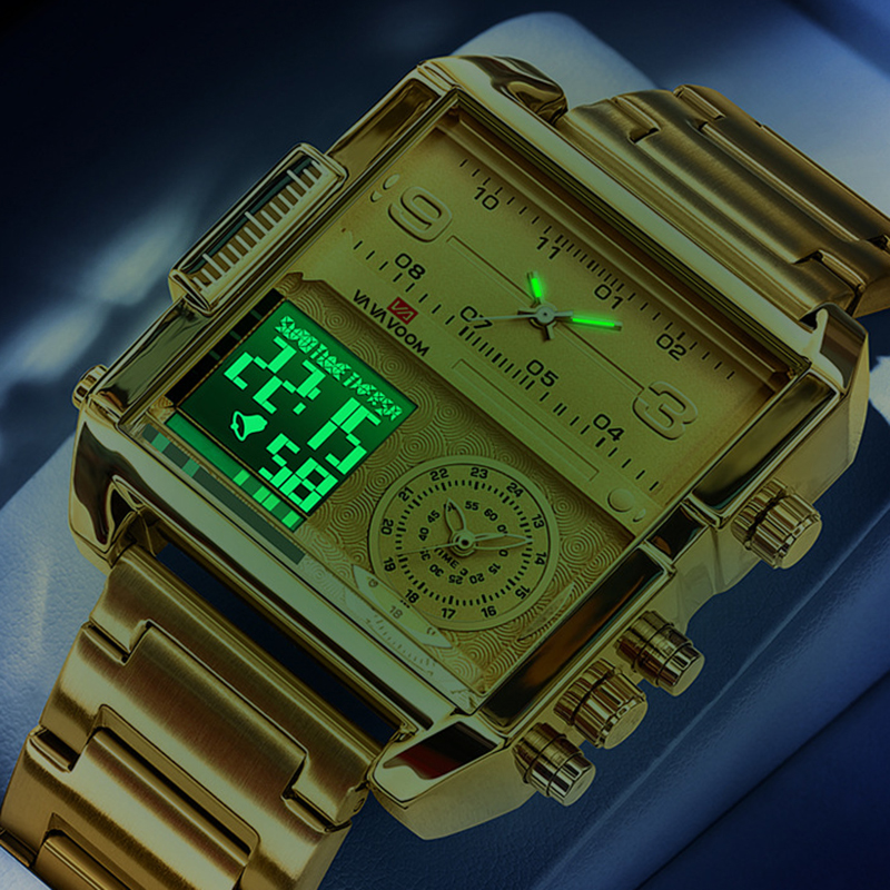 Dual Display Men Sports Watche - Luxury Watch Gold And Black บทวิจารณ์และราคา