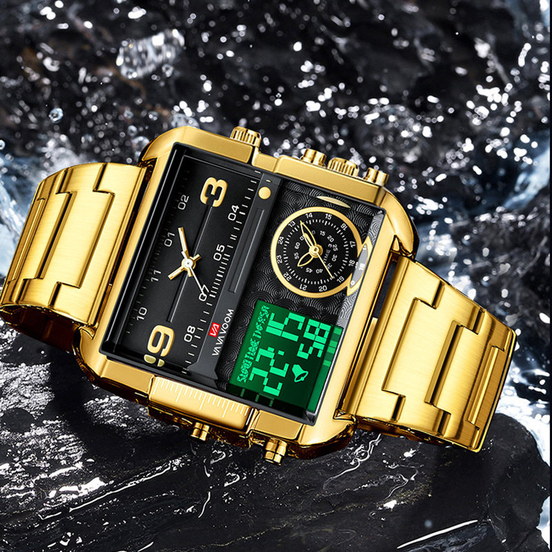 Dual Display Men Sports Watche - Luxury Watch Gold And Black บทวิจารณ์และราคา
