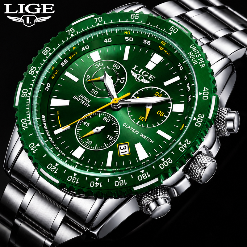 LIGE New Green Big Dial Watch  - Luxury Watch Mockup บทวิจารณ์และราคา