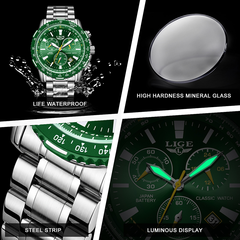 LIGE New Green Big Dial Watch  - Luxury Watch Mockup บทวิจารณ์และราคา