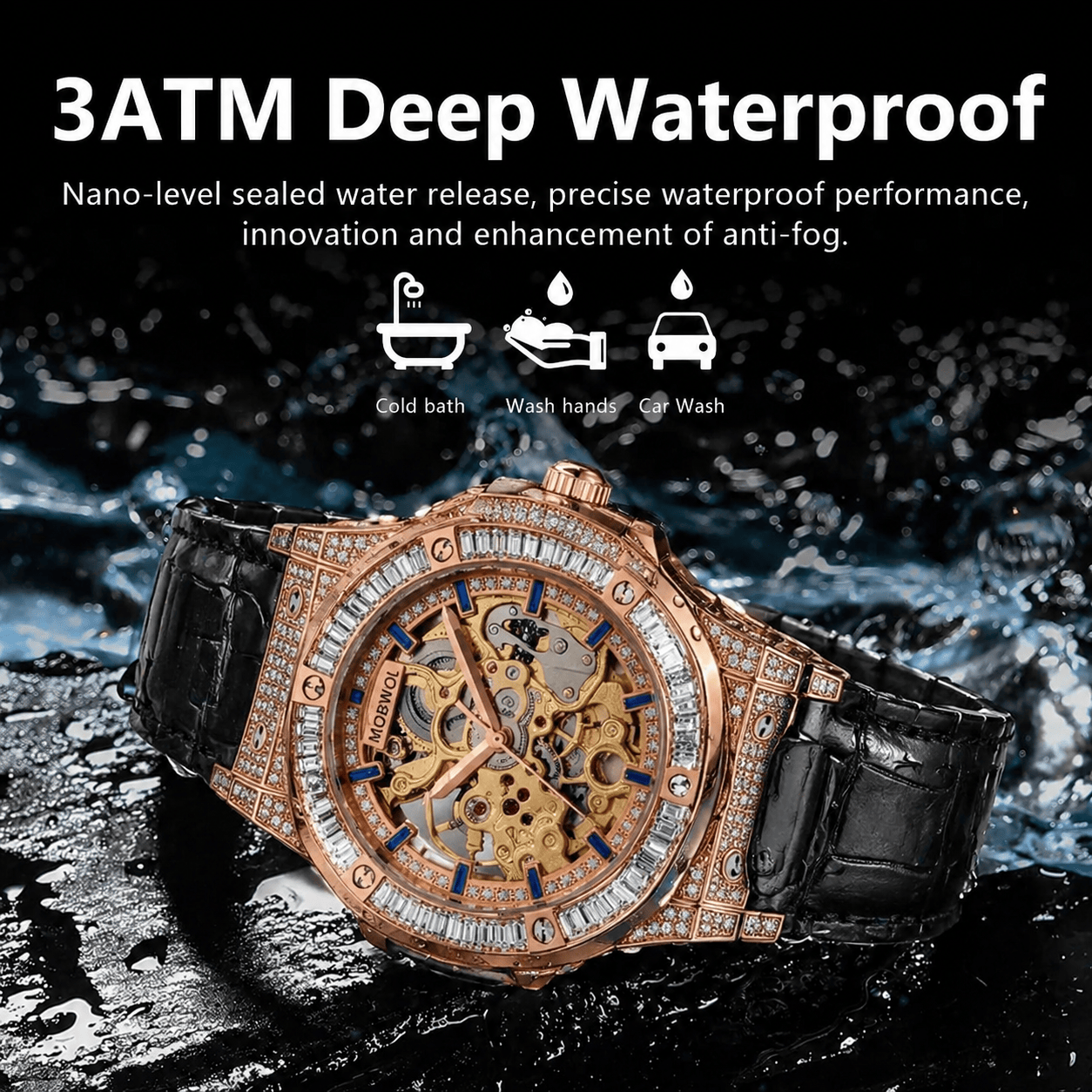 MOBWOL Rose Gold Skeleton Mech - Luxury Watch With Rubber Strap บทวิจารณ์และราคา