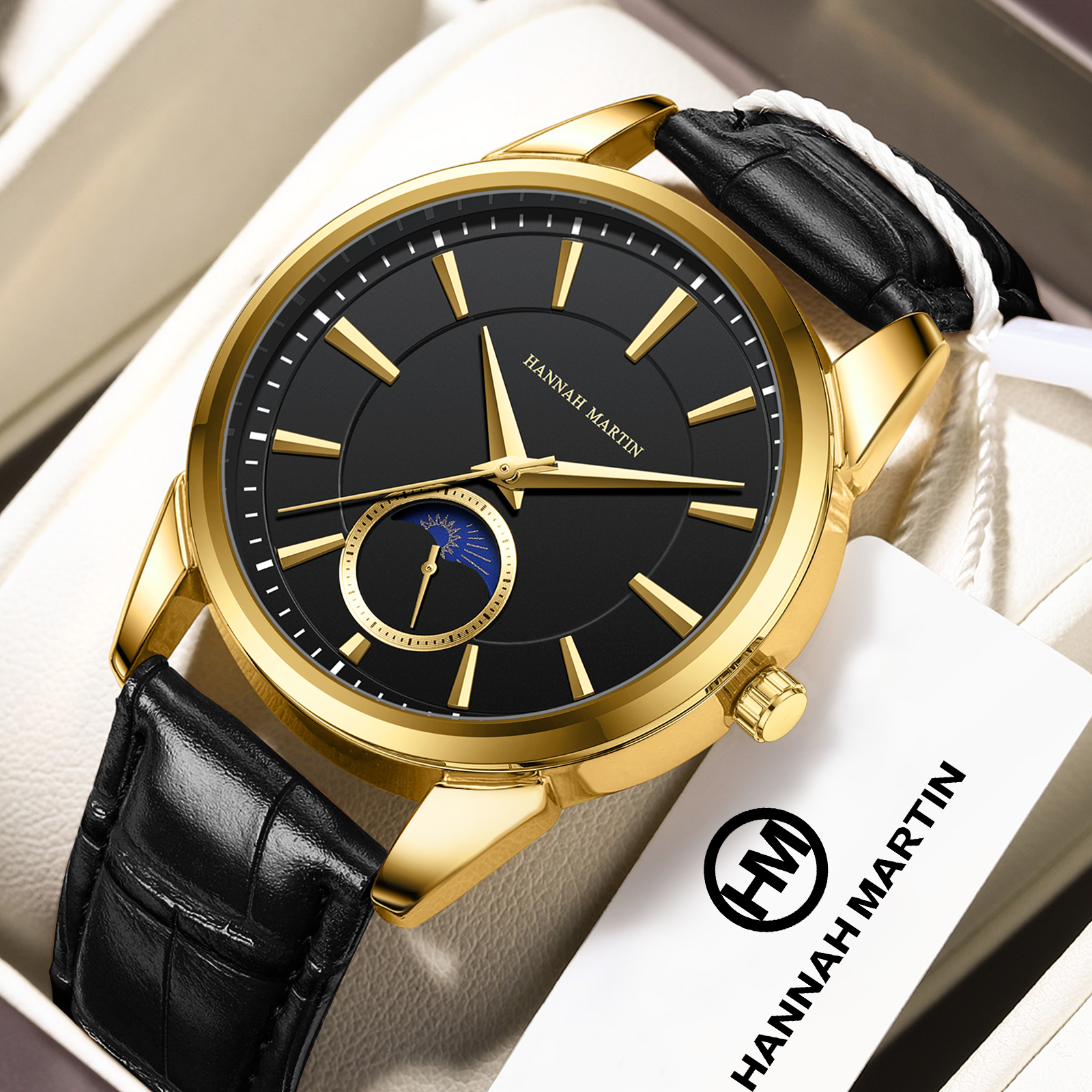 Hannah Martin Men Multi functi - Luxury Watch Gold And Black บทวิจารณ์และราคา