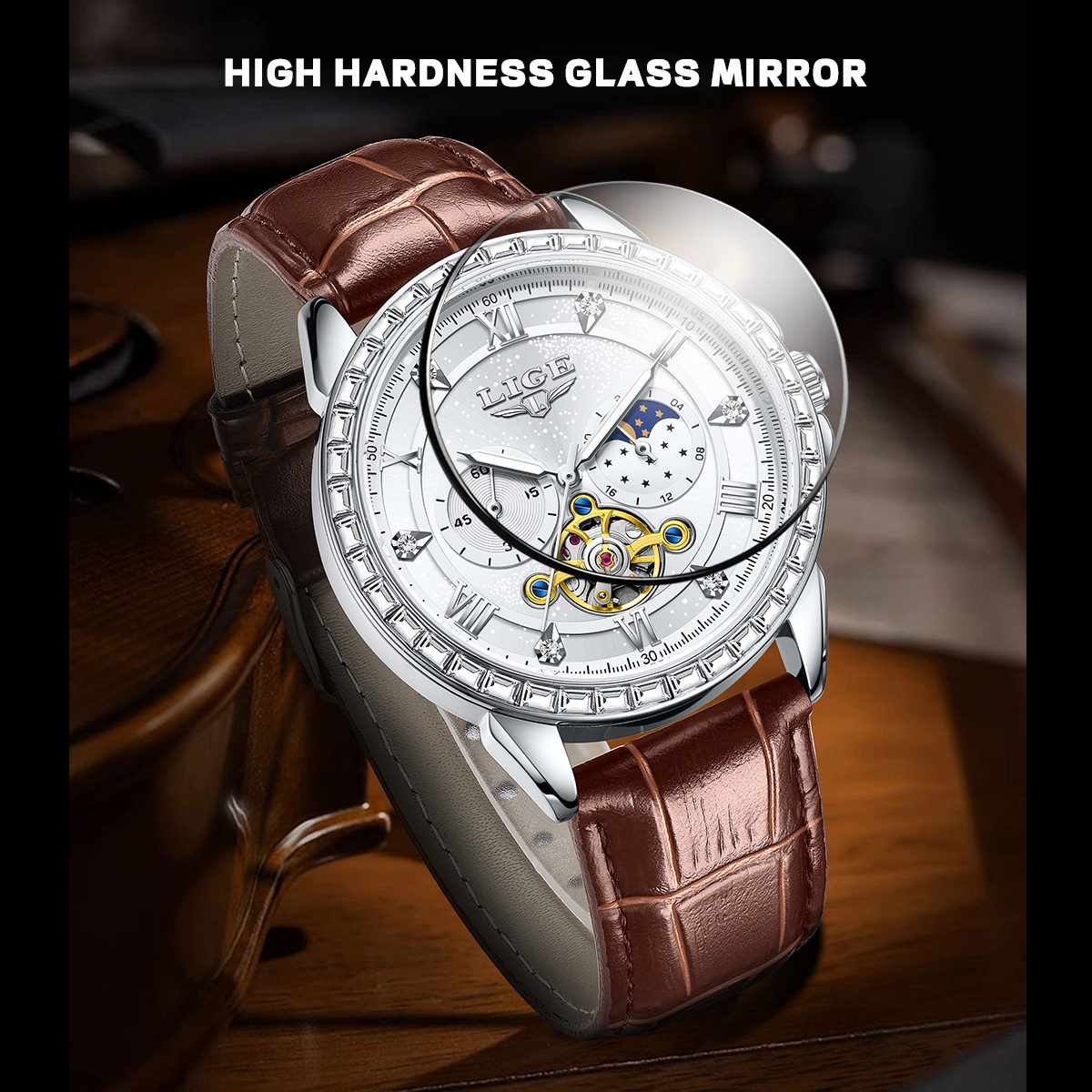 LIGE Big Diamond Dial Moon Pha - Luxury Watch Time บทวิจารณ์และราคา