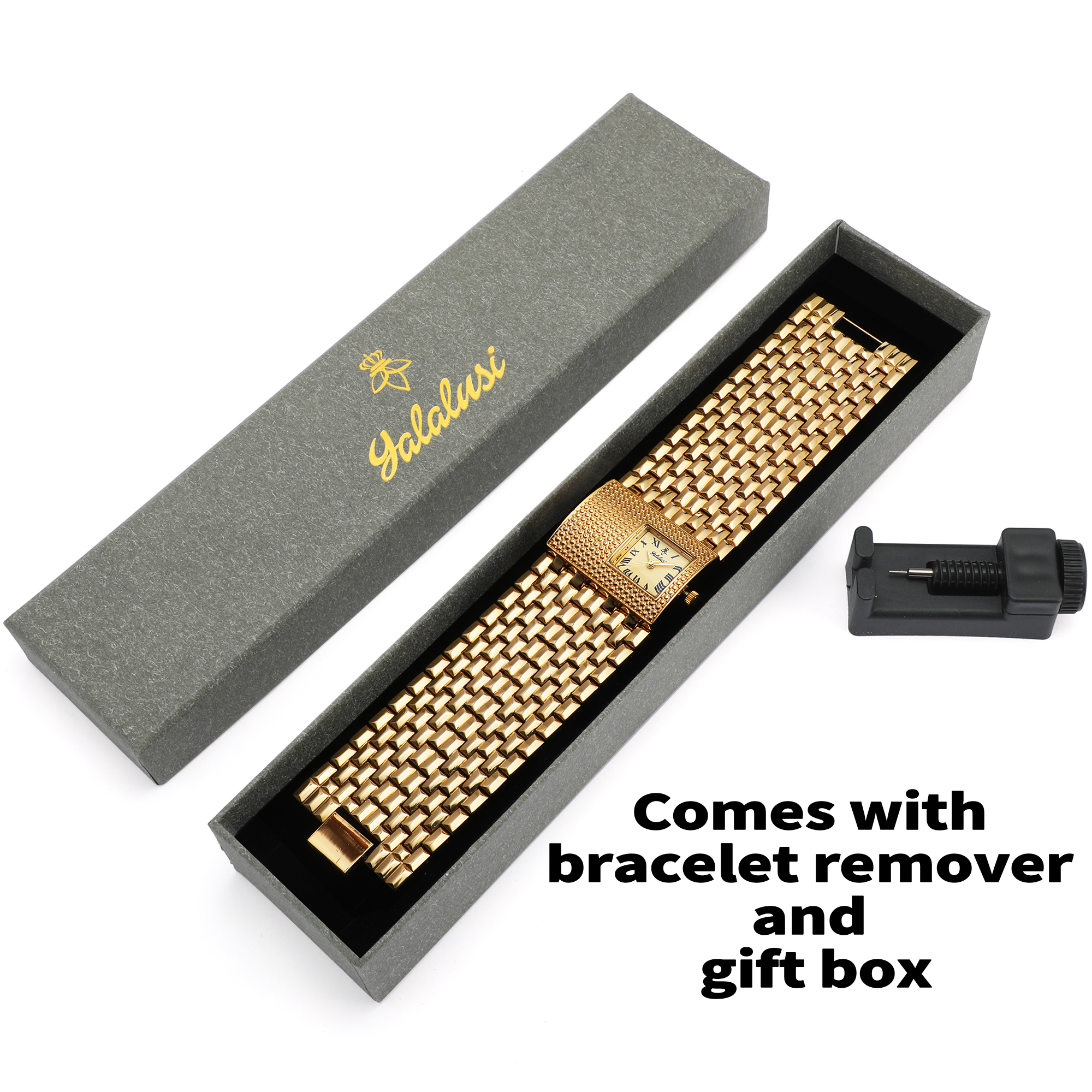 YaLaLuSi Tonneau Square Full R - Luxury Watch Gold And Black บทวิจารณ์และราคา